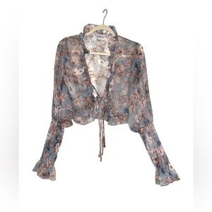 Coquette SNDYS Dreamz Blue Floral Tie Ruffle Top